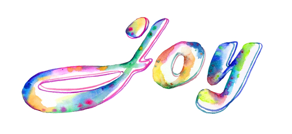 A vibrant, hand painted watercolor inscription "joy" featuring colorful letters on a white background, exuding happiness and cheerfulness with its playful and lively design